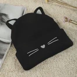 Cat Ears Winter Hat, Colour: Black