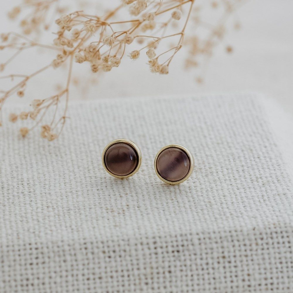 Phia Studs Earrings, Colour: Gold Coffee Moonstone