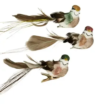 SMALL FEATHER CLIP BIRDS BROWN/GOLD ASST
