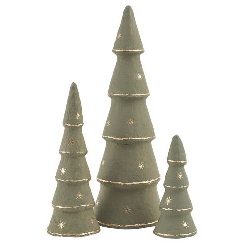 PAPER MACHE GREEN TREES W/ STARS SET OF 3
