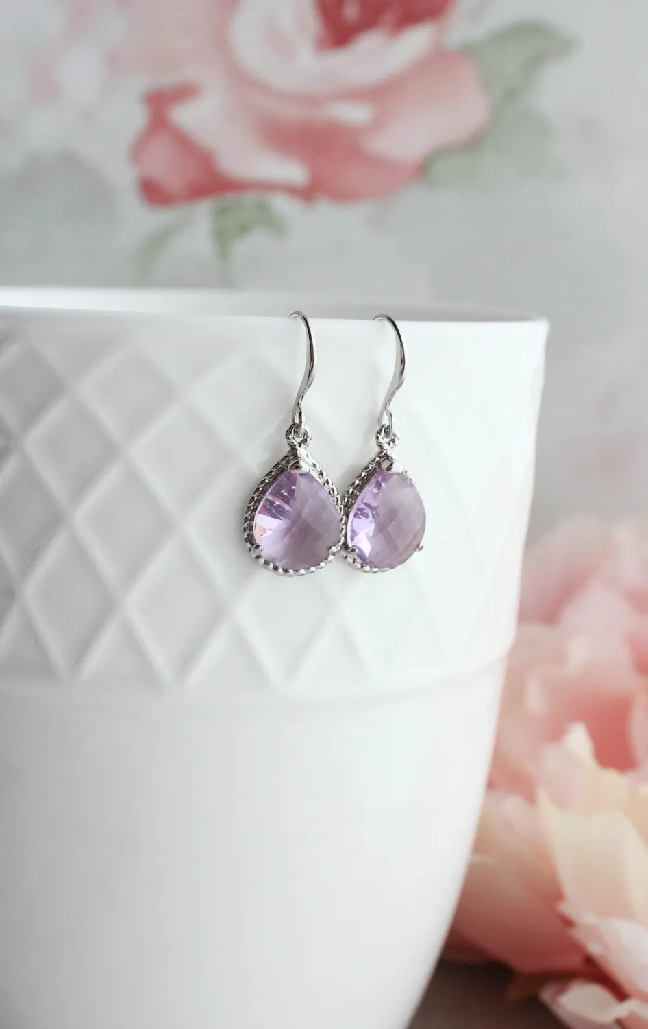 Glass Drop Earrings Assorted, Colour: Silver Purple