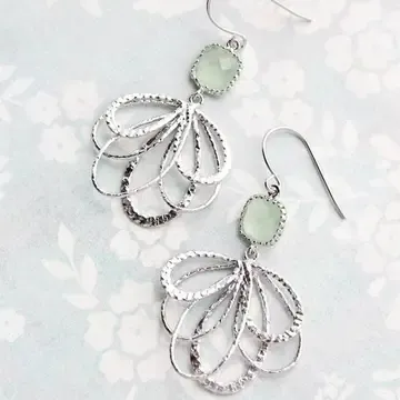 Modern Loops Dangle Earrings Mint Silver
