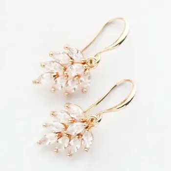 Rhinestone Leaf Earrings Gold