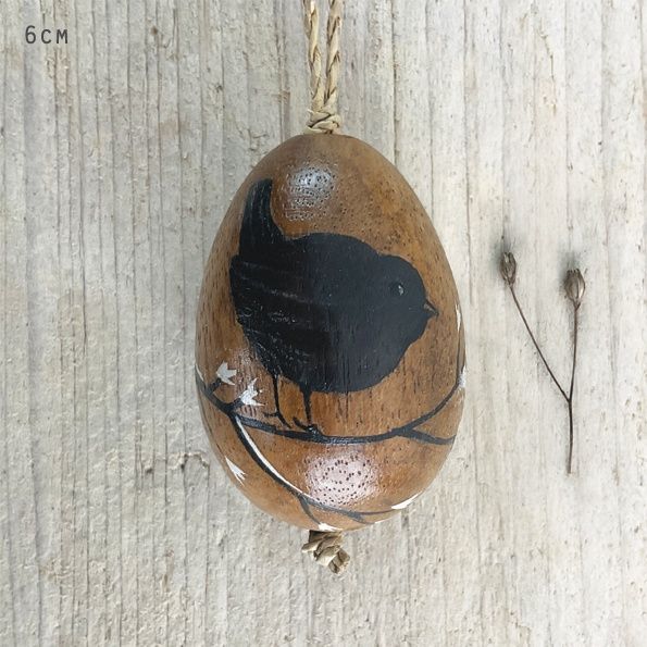 Painted Wooden Egg Ornament Assorted, ANIMALS: Blackbird