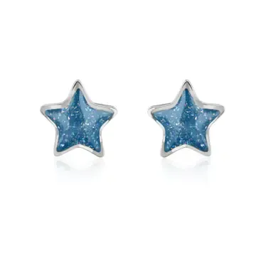 Silver Blue Sparkle Star Stud Earrings