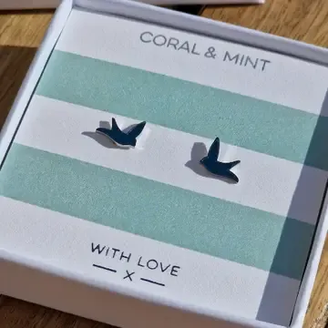 Silver Blue Bird Stud Earrings