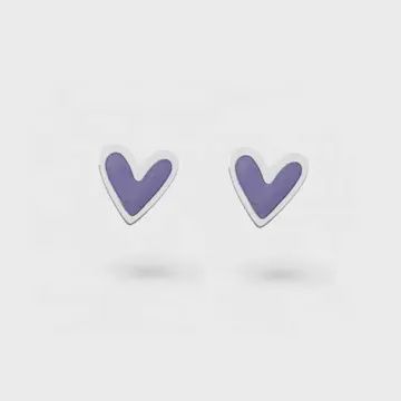 Mini Heart Stud Earrings, Colour: Silver Purple