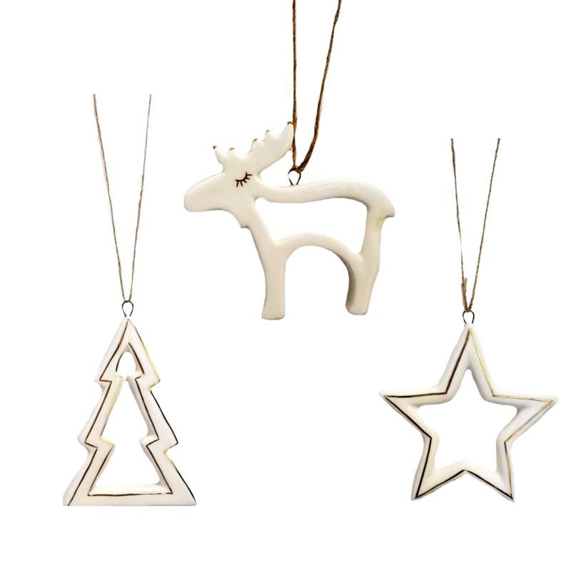 CERAMIC GOLD/WHITE TREE ORN 3 STYLES