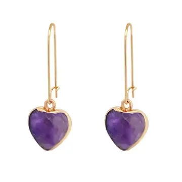 Gold Dangle Gem Heart Earrings