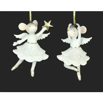 White Mouse Ballerina Ornament 4.5"