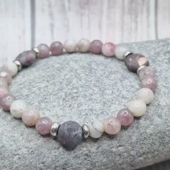 Beaded Stone Bracelet Assorted, DESIGN: Rose Jasper &amp; Ruby Quartz