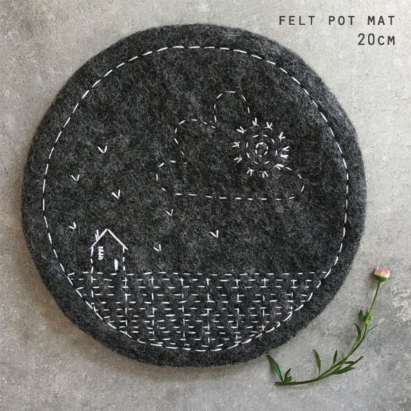 Round Felt Trivet Mat House Grey