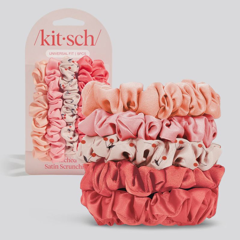 Cherry Blossom Ruched Satin Scrunchies 5pc