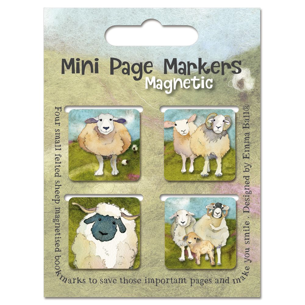 Felted Sheep Mini Magnetic Bookmarks 4pk