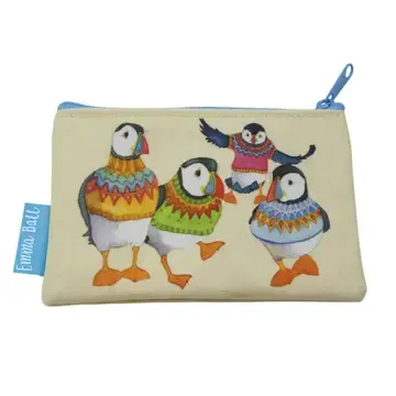 Emma Ball Cosmetic Bag Small, DESIGN: Puffins In Sweaters