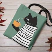 Cat With Coffee Cloth Bag