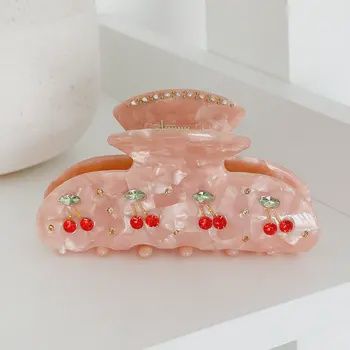 Claw Hair Clip Pink Pearl Cherries