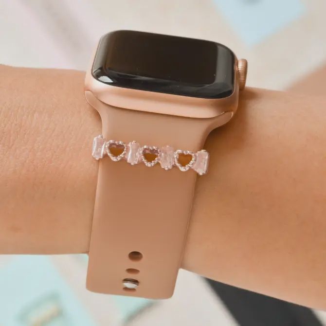 Watch Strap Charm Rose Gold Crystal Hearts