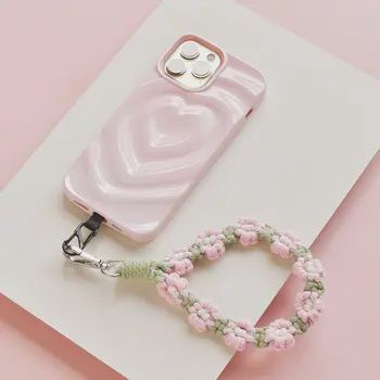 Crochet Flower Phone Strap Pink &amp; Green