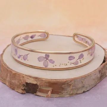 Purple dried flower cuff bracelet