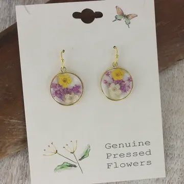 PURPLE YELLOW REAL FLOWERS ROUND