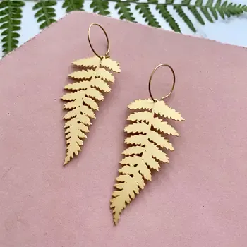 GOLD FERN HOOP EARRINGS