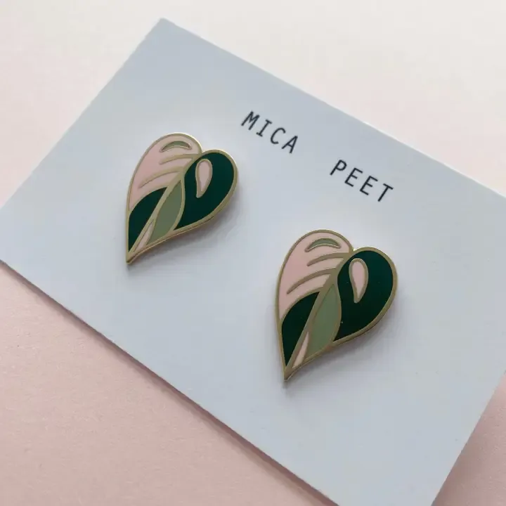 PINK MONSTERA ENAMEL STUDS