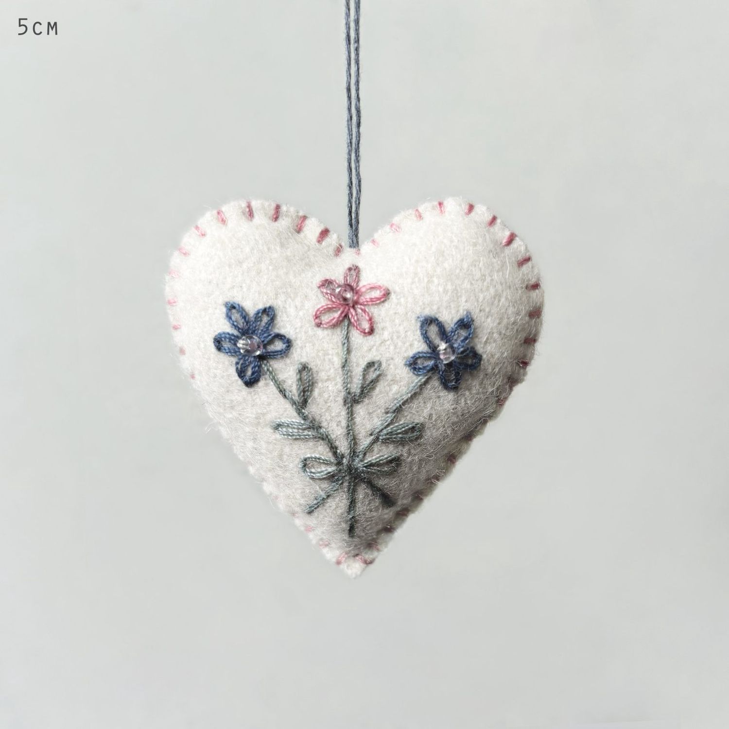 Embroidered Floral Heart Hanger, Colour: Cream