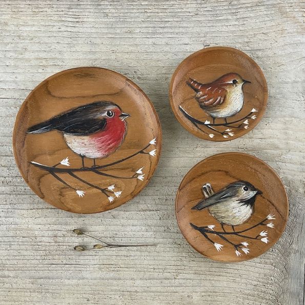 Wooden Painted Bird Dish Assorted
