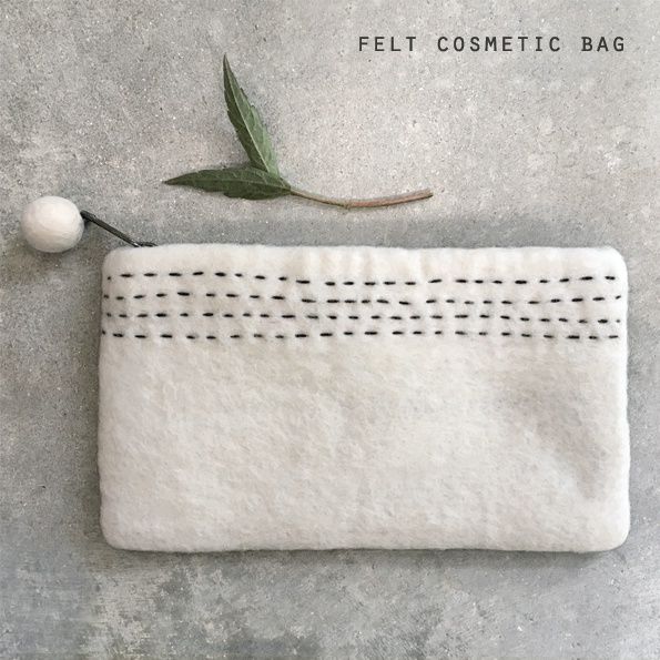 Felt Sashiko Cosmetic Bag White