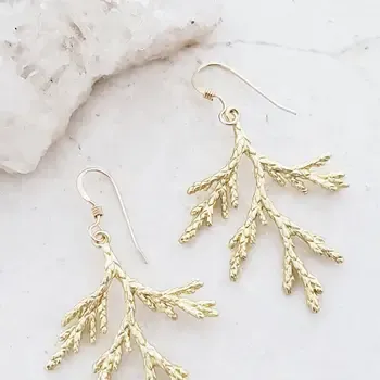 Gold Spruce Tree Branch Earrings