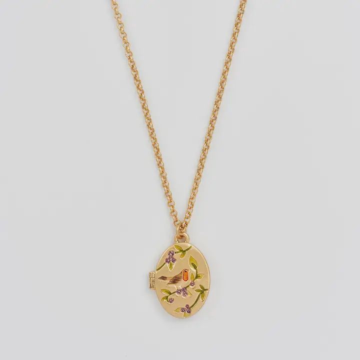 ROBIN + BLACKBERRY GOLD OVAL LOCKET