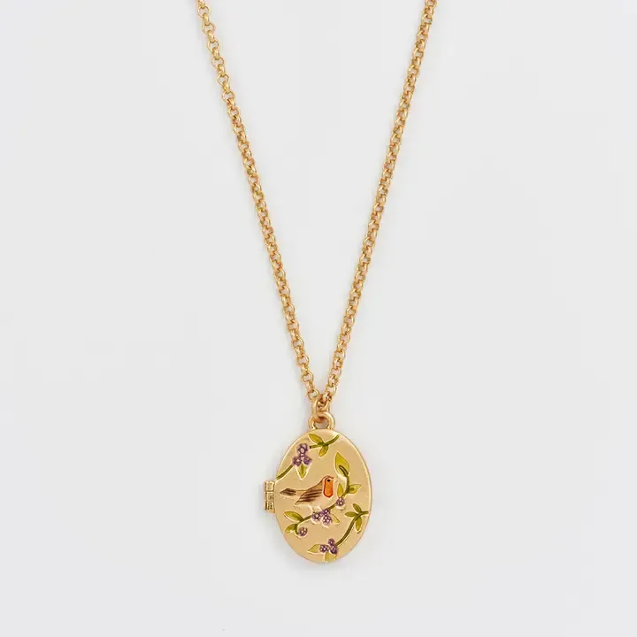 ROBIN + BLACKBERRY GOLD OVAL LOCKET
