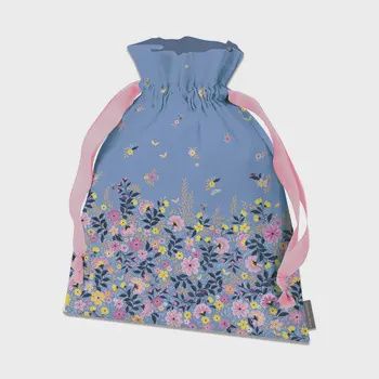 Sara Miller Reuseable Gift Bag Cotton Flowers Blue Lilac