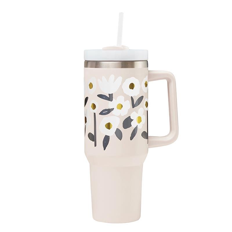 Stainless Steel Travel Tumbler White Flowers