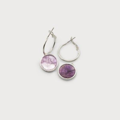 purple/silver flat stone earrings