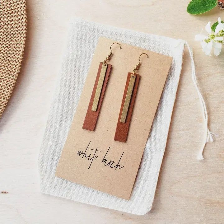 BROWN RECTANGLE LEATHER EARRINGS