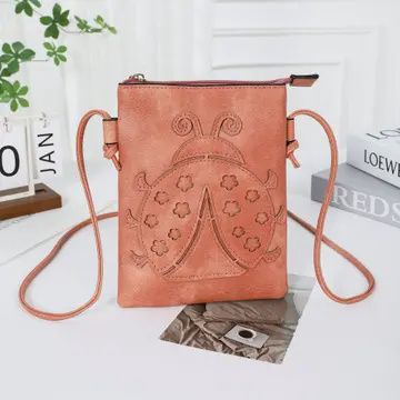 Memories Leather Coral Ladybug Crossbody Purse