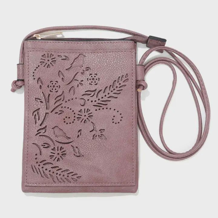 Memories Leather Plum Birds &amp; Flowers Crossbody Purse