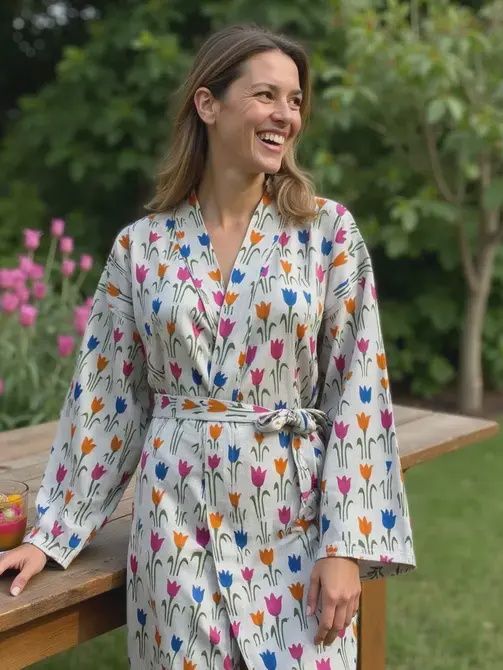 100% Cotton Robe White Tulips X-Large