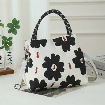 Fabric Top Handle Crossbody Bag, DESIGN: Black Daisy