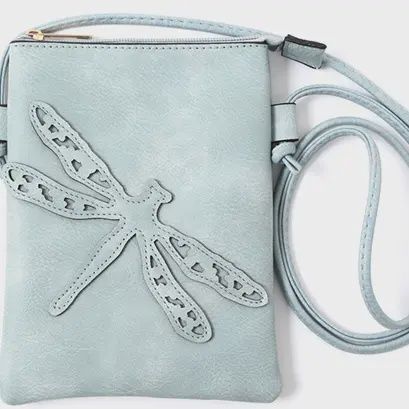 Memories Leather Dragonfly Light Blue Crossbody Purse