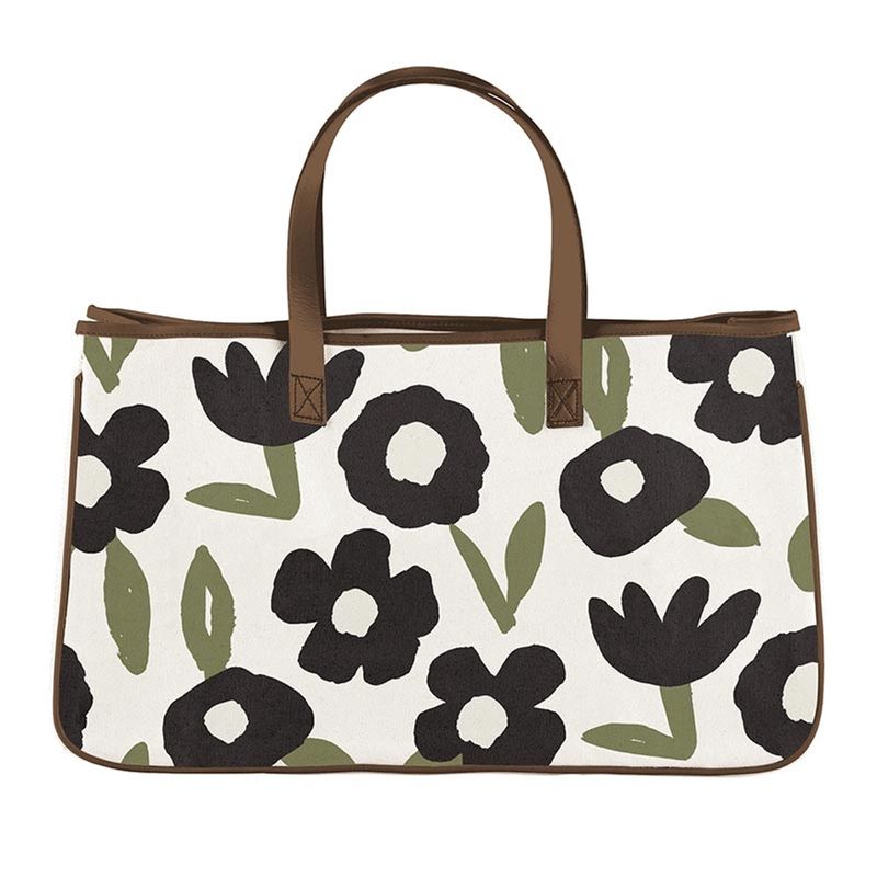 BLACK FLOWER CANVAS TOTE