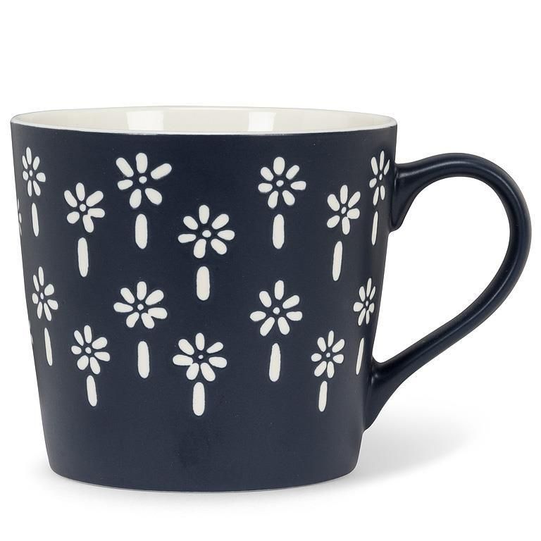 Navy Blue &amp; White Flowers Mug, DESIGN: Small Flowers