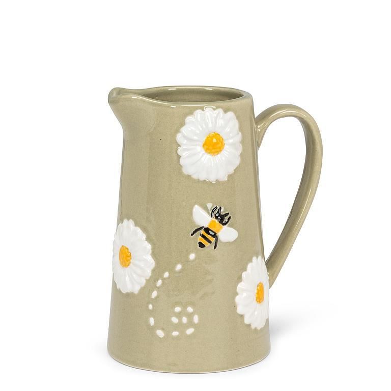 Grey Jug With Bees &amp; Daisies