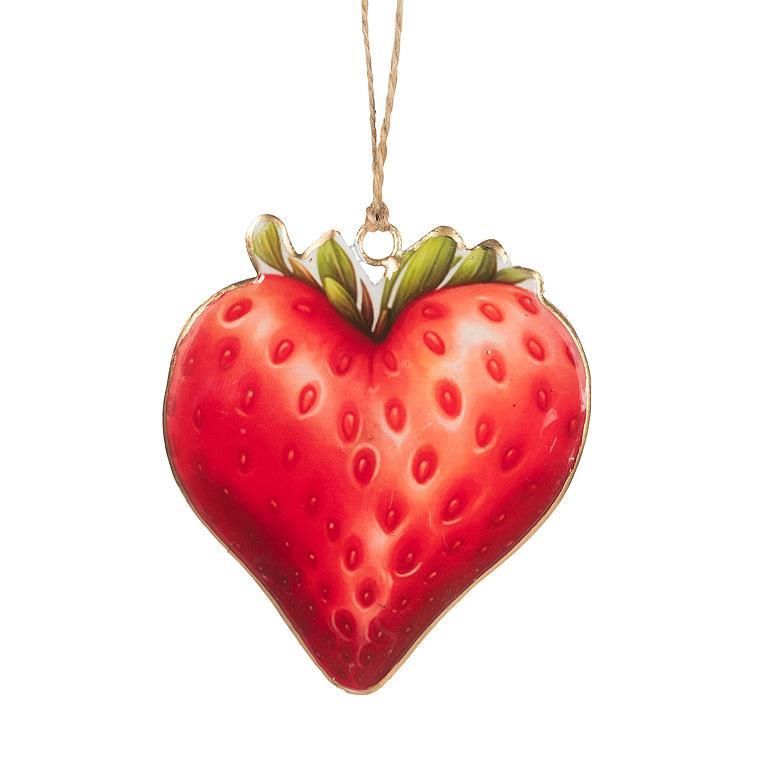 Metal Heart Strawberry Ornament