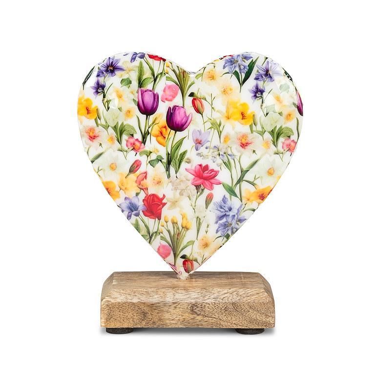 Floral Heart On Wood Base