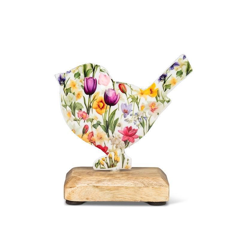 Floral Bird On Wood Base