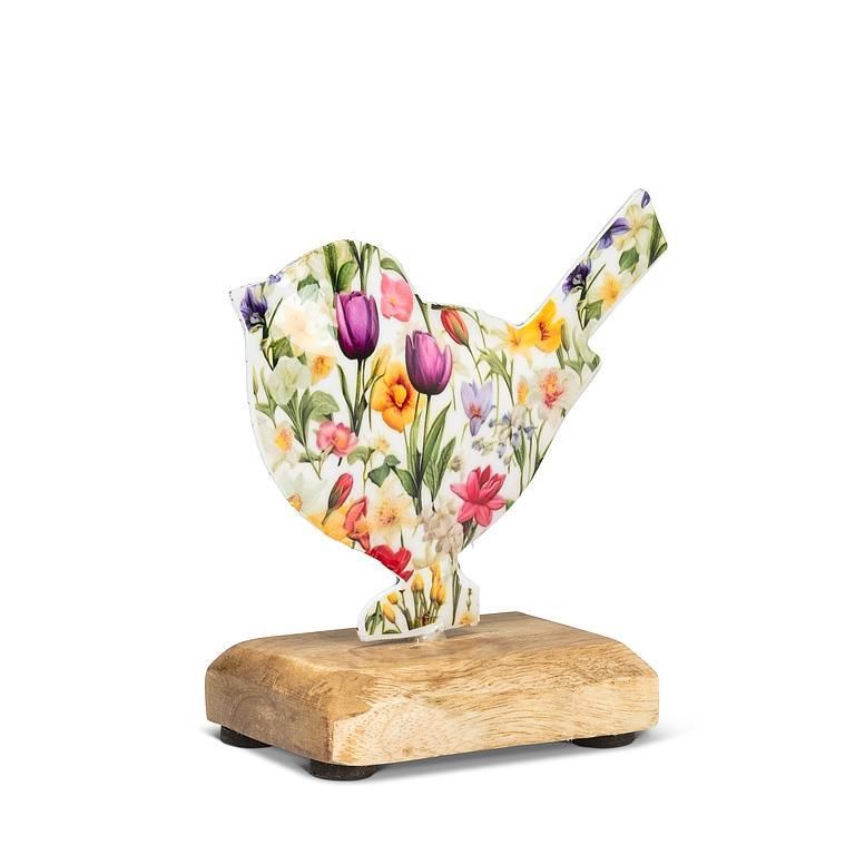 Floral Bird On Wood Base