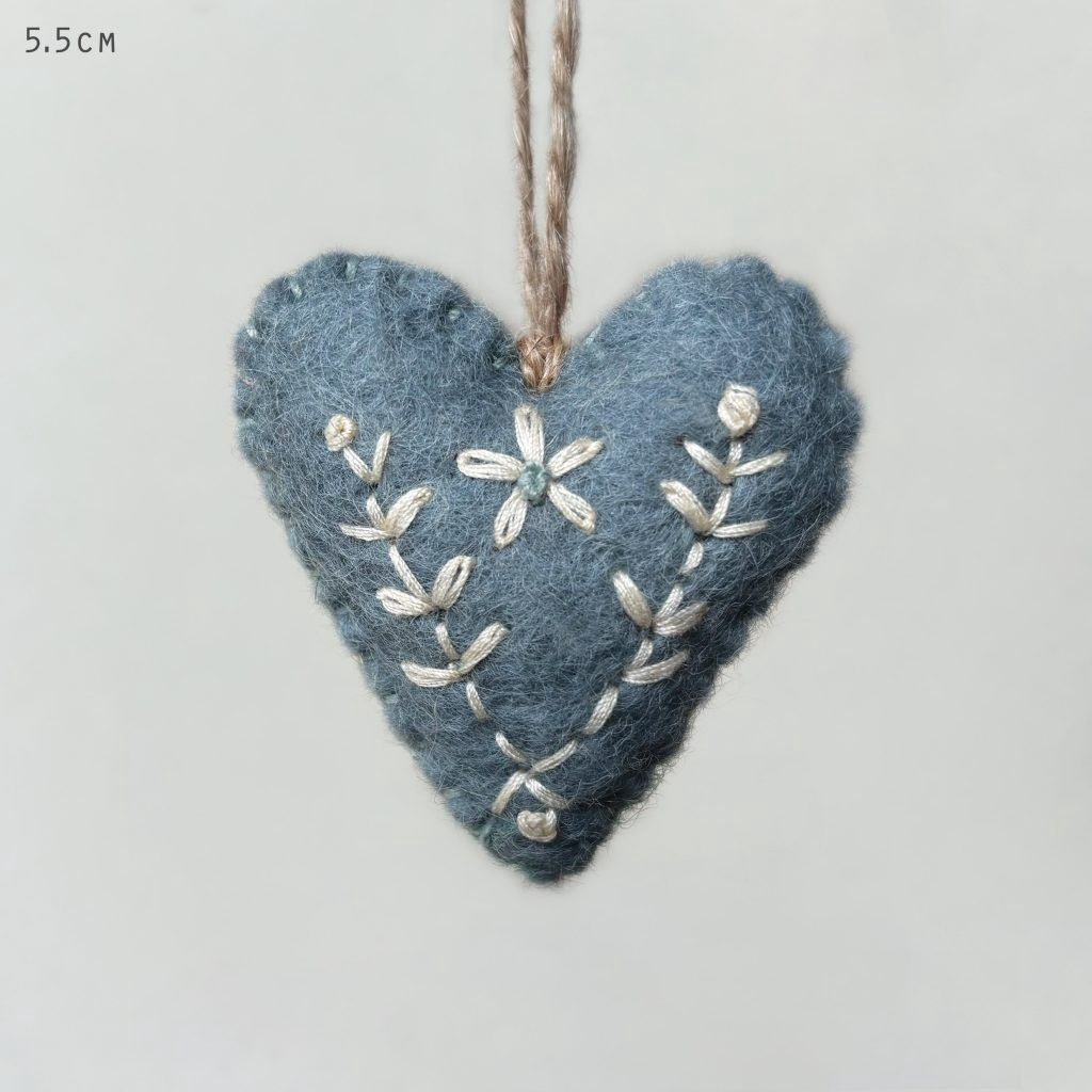 Embroidered Felt Heart Hanger, Colour: Blue